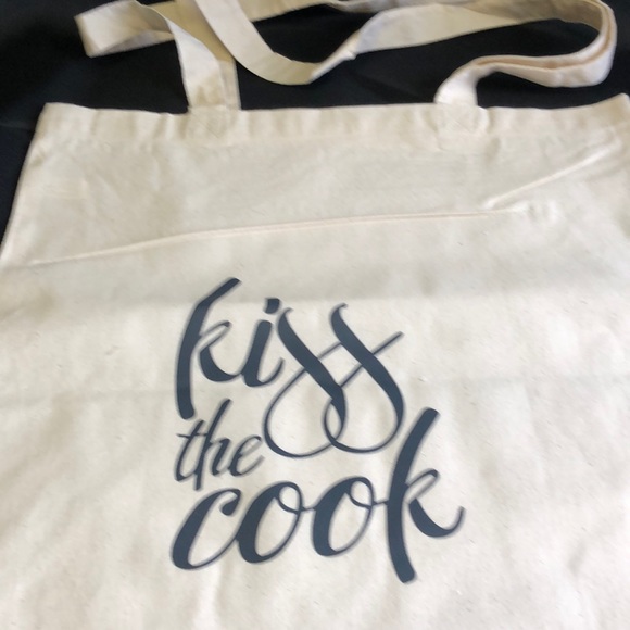 Kiss The Cook Beige Color Canvas Reusable Double Handle Tote Bag - Picture 1 of 5